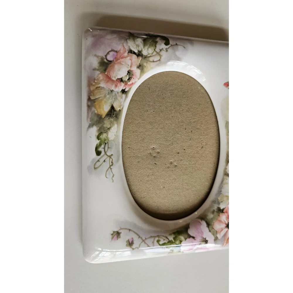 Vintage Terragrafics Ceramic Floral Picture Frame 5x7 Hand Painted Flower Design
